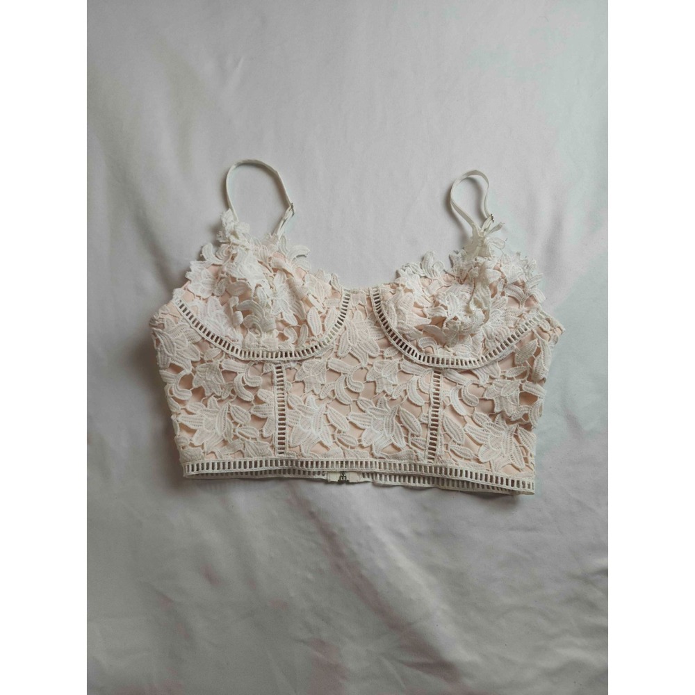 A Peach Corset Bralette Top Womens Small Ivory Lace Knit Coquette Crop Festival